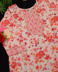 White kurti with floral print & Pants ( SU 212 )