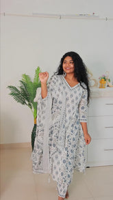 WHITE PURE COTTON BLUE MIX 3 PIECE SET ,V NECK (SU 121)