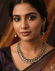 Antique Peacock Motif Oxidized Necklace Set with Beaded Earrings (SJ 38)