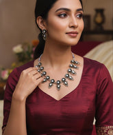 Antique Floral Leaf Necklace And Earrings Set (SJ 32)