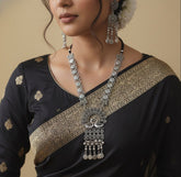 Antique Silver Oxidized Necklace & Earrings Set with Swan Motif (SJ 41)