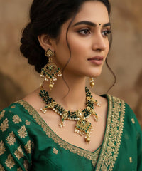 Green Beaded Gold Necklace Set (SJ 57)