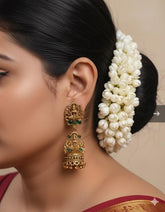 Antique Lakshmi Temple Jhumka Earrings with Green Stones (SJ 69)