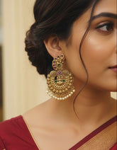 Antique Temple Jhumka Earrings with Peacock & Pearl Detailing