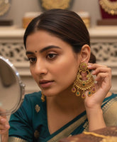 Antique Peacock Chandbali Earrings with Multicolor Stone Drops