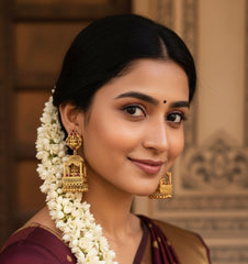 Antique Gold Ruby Red Temple Gopuram Jhumka