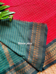 KAVYA RED WITH GREEN CHECKED KALYANI COTTON SAREE (SU 728)