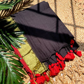 BLACK WITH GOLD & RED BORDER MUL COTTON SAREE ( SU 744)