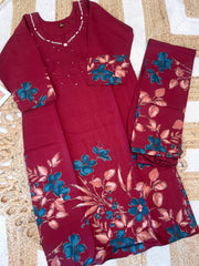 MAROON FLORAL GRACE KURTHI SET (SU 670)