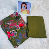 OLIVE GREEN WITH ROSE CHARM CO ORD SET (SU 701)