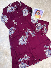 BERRY FLORAL BUTTON DOWN CO ORD SET (SU 666)
