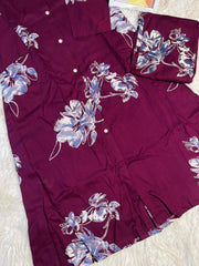 BERRY FLORAL BUTTON DOWN CO ORD SET (SU 666)