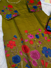 OLIVE FLORAL MIRROR NECK CO ORD SET (SU 664)
