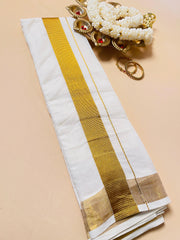 Ready To Wear Kerala Cotton Kasavu Saree with Small Kara Border SU 578