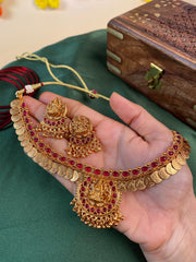 Antique Lakshmi Coin Choker Set with Ruby Stones