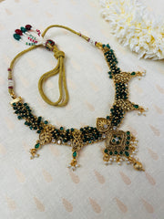 Green Beaded Gold Necklace Set (SJ 57)