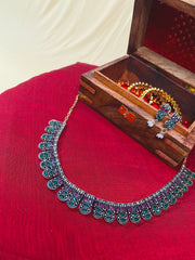 Antique Emerald & Ruby Stone Collar Necklace Set with Matching Earrings