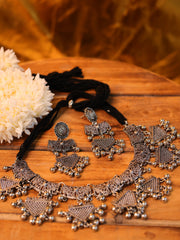 Oxidized Silver Tribal Necklace Set with Jhumka Earrings