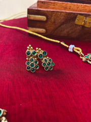 Antique Floral Cluster Necklace Set with Green Stones