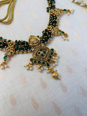 Green Beaded Gold Necklace Set (SJ 57)