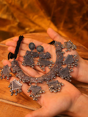 Oxidized Silver Tribal Necklace Set with Jhumka Earrings