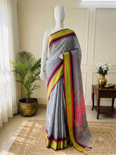 ROSY MIST🌷✨ROSE PINK & ASH GREY COTTON SAREE (SU 833)