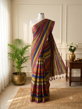 SWARNAREKHA✨🌼COPPER GOLD WITH MULTICOLOURED STRIPES TISSUE SILK SAREE (SU 828)