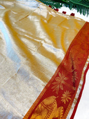 YAMINI🌼TISSUE SILK WITH DARK RED BORDER SAREE (SU 762)
