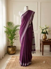 VAINIKA🍇✨DEEP WINE WITH SILVER GREY KHADI COTTON SAREE (SU 830)