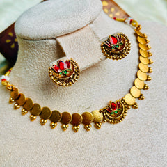 ELEGANT LOTUS ANTIQUE GOLD NECKLACE (SJ 199)
