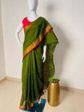 NANDHINI✨💚EMERALD GREEN WITH GOLD ZARI & RANI PINK BORDER SILK COTTON SAREE (SU 802)