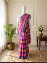 TRIVENI💜🩷 MULTICOLOURED STRIPES DESIGN KHADI COTTON SAREE (SU 824)