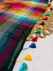 KADHAMBARI🌺MULTICOLOURED STRIPES MUL COTTON SAREE (SU 768)