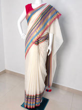 KARTHIKA🌸OFF WHITE WITH MULTICOLOURED BORDER MUL COTTON SAREE (SU 849)