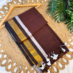 BROWN CHANDANA🤎💫 GOLDEN DRAPE MUL COTTON SAREE (SU 757)