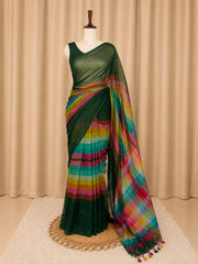 KADHAMBARI🌺MULTICOLOURED STRIPES MUL COTTON SAREE (SU 768)