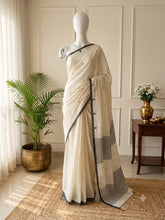 MOONLINE🌑✨OFF WHITE WITH CHARCOAL BLACK COTTON SAREE ( SU 838)