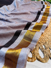 BROWN CHANDANA🤎💫 GOLDEN DRAPE MUL COTTON SAREE (SU 757)