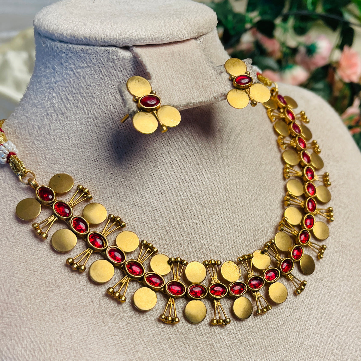RUBY COIN BLOOM CHOKER WITH EARRINGS (SJ 189)