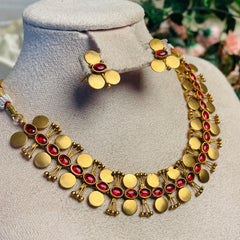 RUBY COIN BLOOM CHOKER WITH EARRINGS (SJ 189)