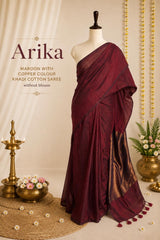ARIKA MAROON WITH COPPER COLOUR COTTON SAREE (SU 712)