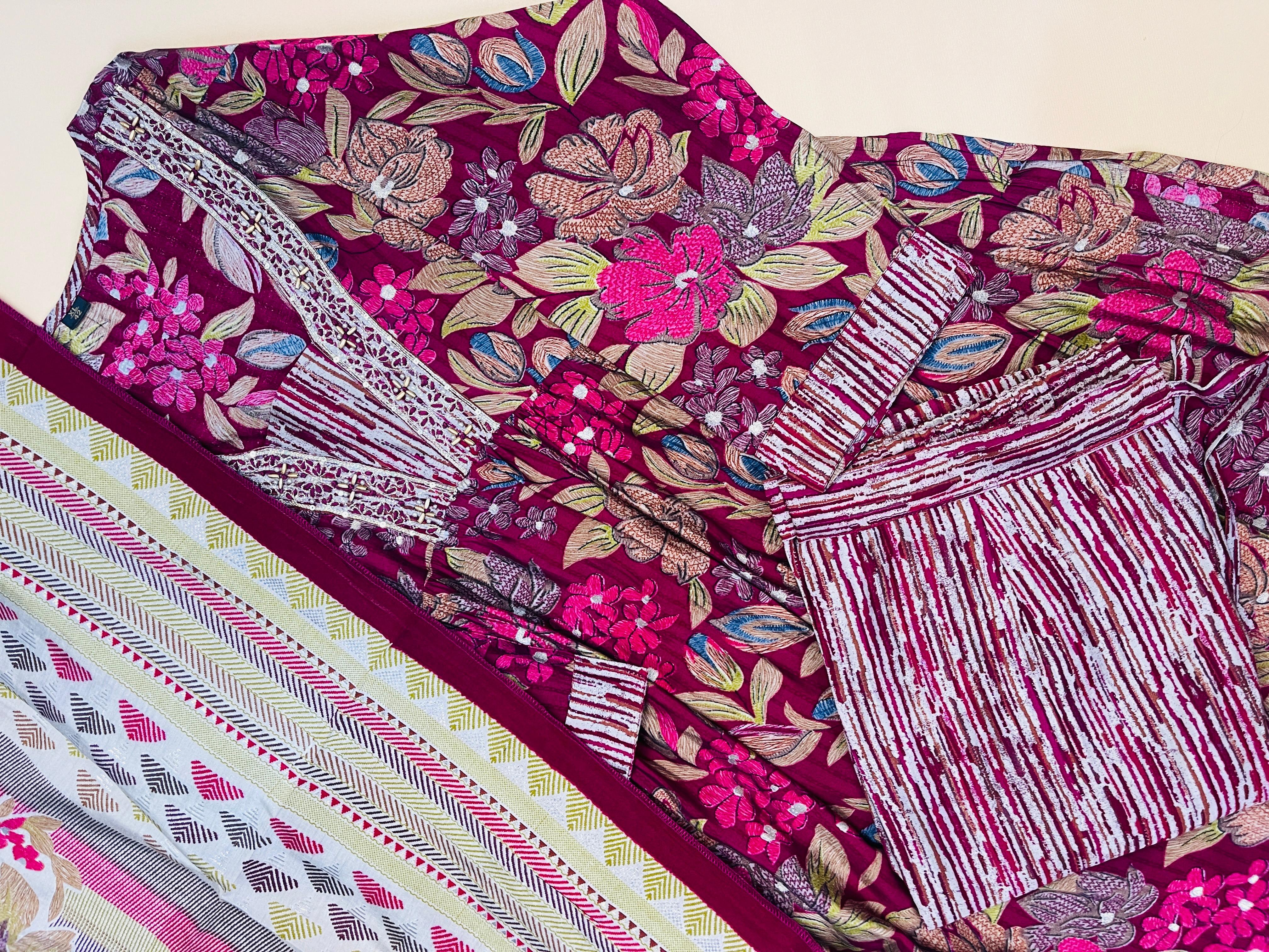 Magenta Salwar Suit with Floral work - SU 89