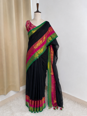 RANI EMERALD✨BLACK MUL COTTON SAREE (SU 888)
