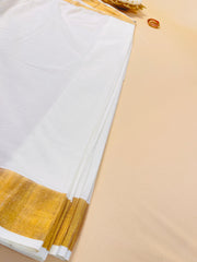 Ready to wear Cotton Traditional Kerala Kasavu Saree with Golden Zari Border SU 577