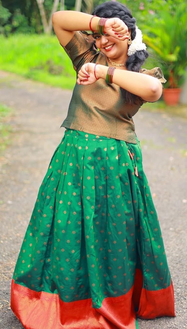 Copper Brown Green Skirt & Top - Traditional Wear