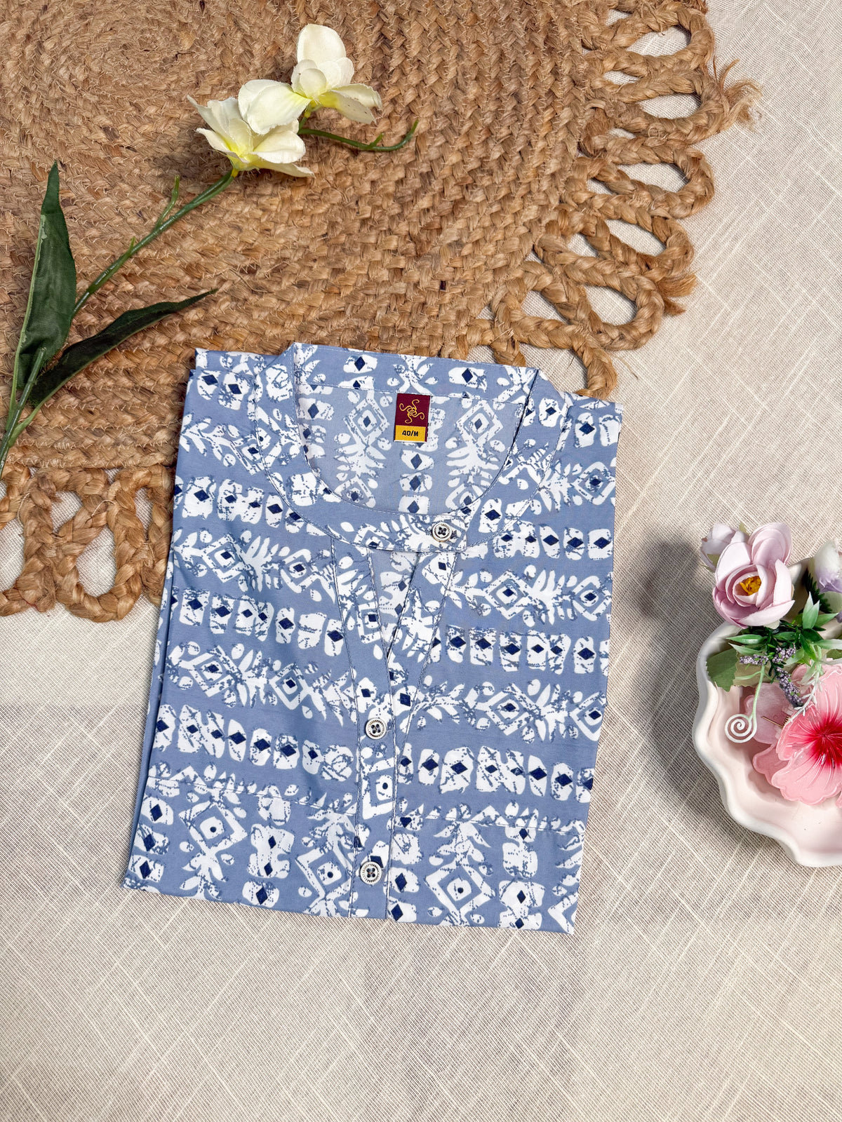 Light Blue Printed Short Kurti