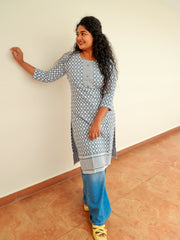 ASH & WHITE EMBROIDERY KURTHI