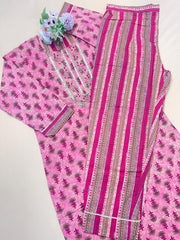 Pink with Golden Work Kurthi 2 piece Set - Comfortable Wear