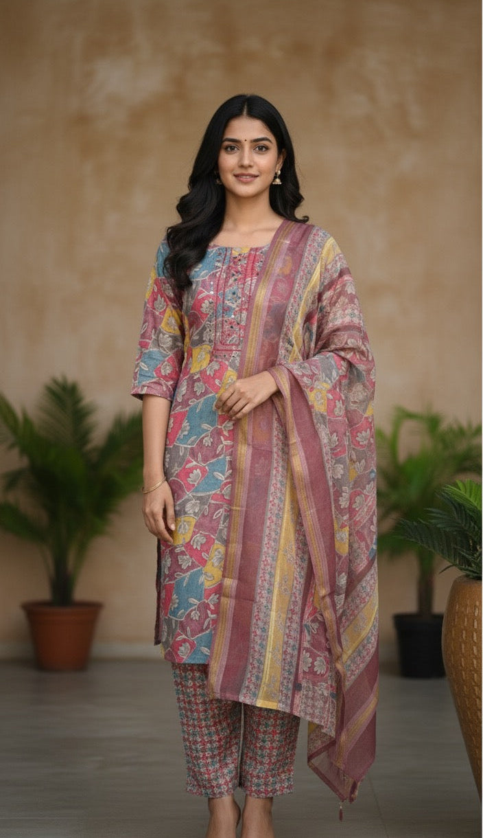 MULTI COLOURED KURTA SET WITH FRONT MIRROR WORK (SU 227)