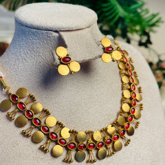 RUBY COIN BLOOM CHOKER WITH EARRINGS (SJ 189)